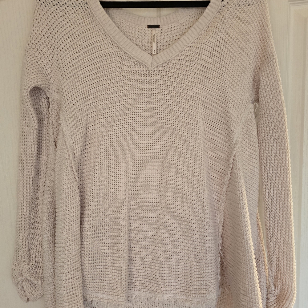 Free People Cream Knit V-Neck Sweater